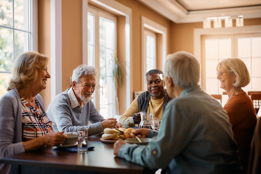 A group of seniors enjoying breakfast together