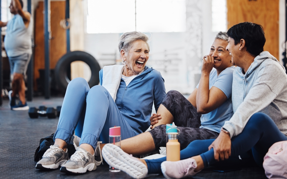 Senior group enjoying a workout class together at senior independent living michigan